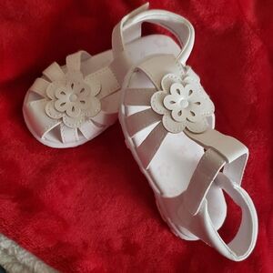 Kids White Sandals with Flower Design